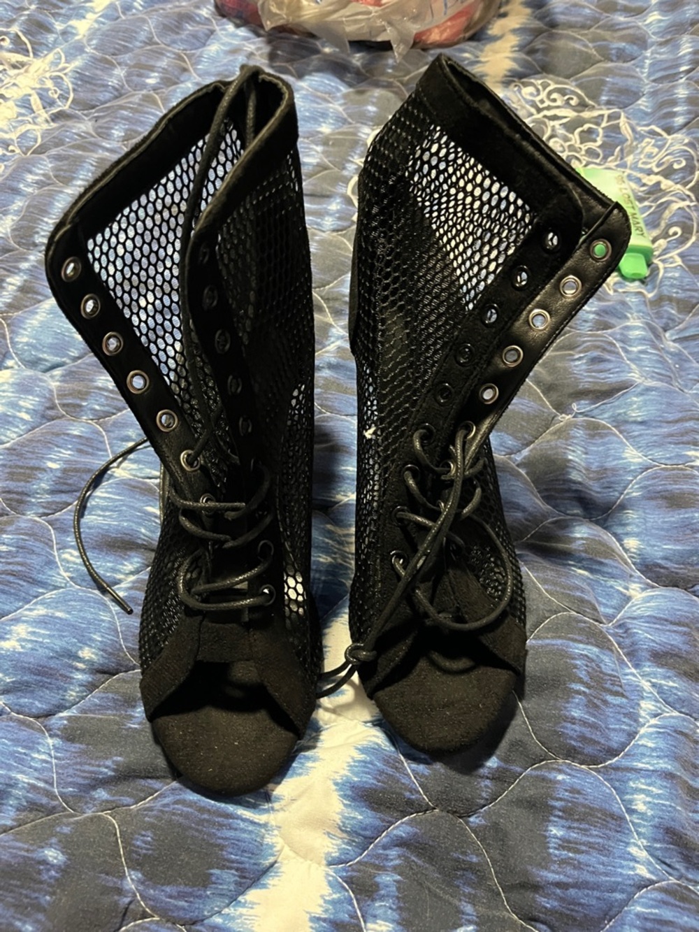 Women’s Black Mesh Lace-Up Peep-Toe Heels